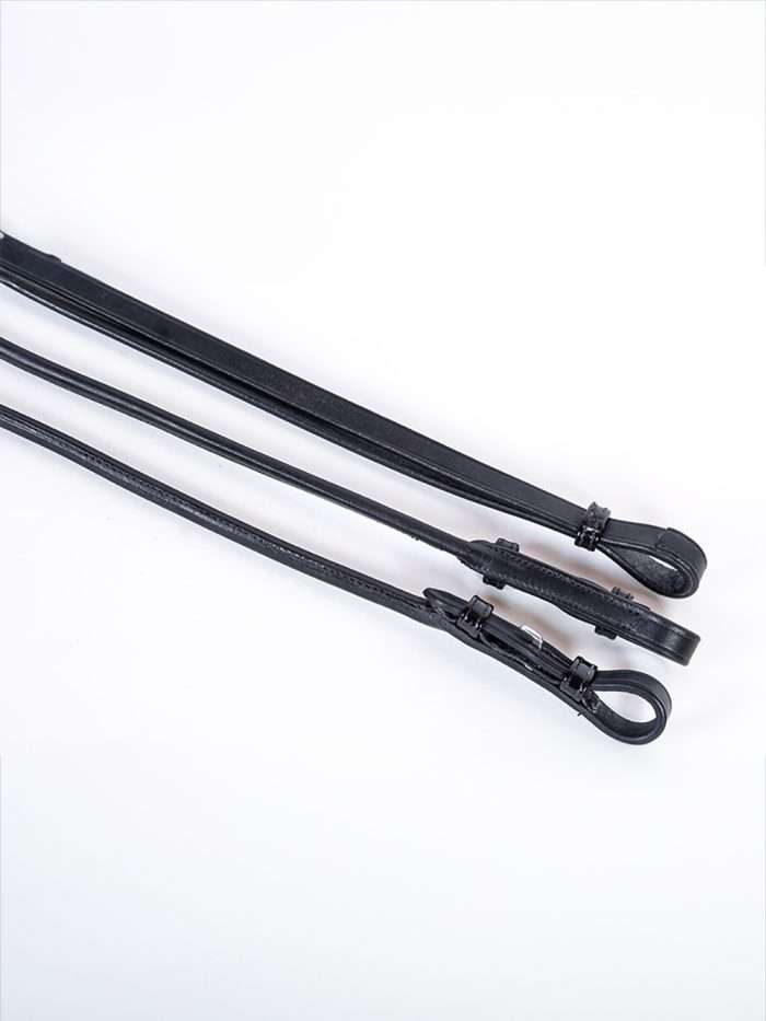 Black Luxe of London Oxford Rolled Patent Curb Reins